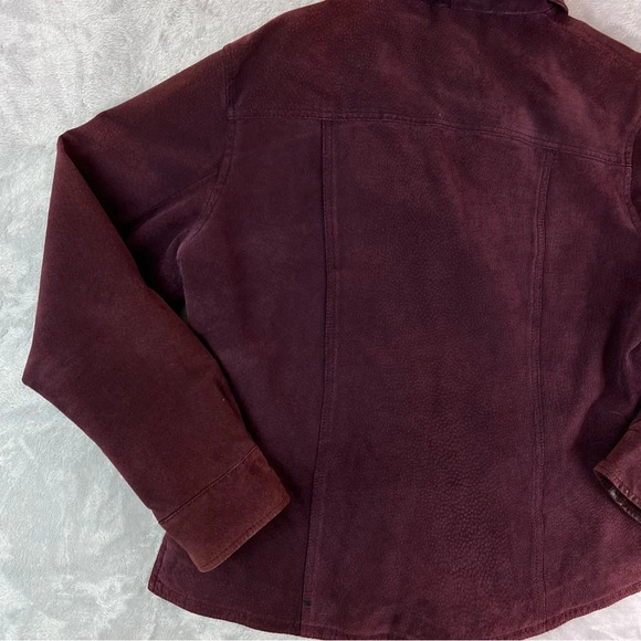 A.M.I Suede Jacket Leather Size Large Womens Purple Button Satin 70s Style - Picture 11 of 16